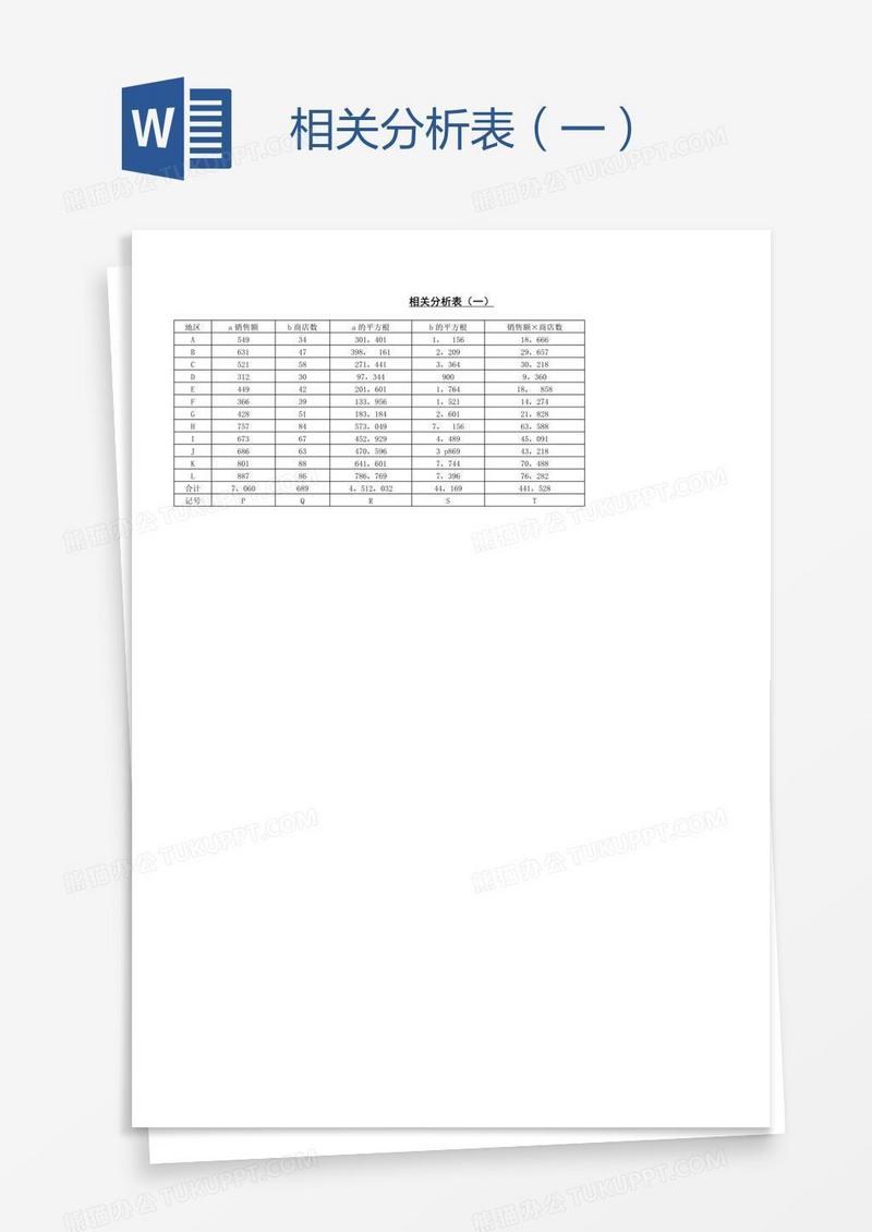 相关分析表（一）