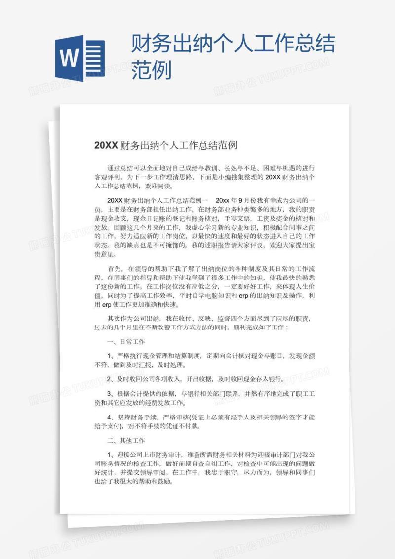 财务出纳个人工作总结范例