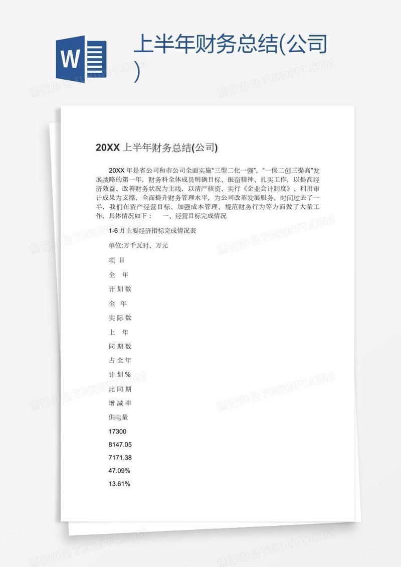上半年财务总结(公司)
