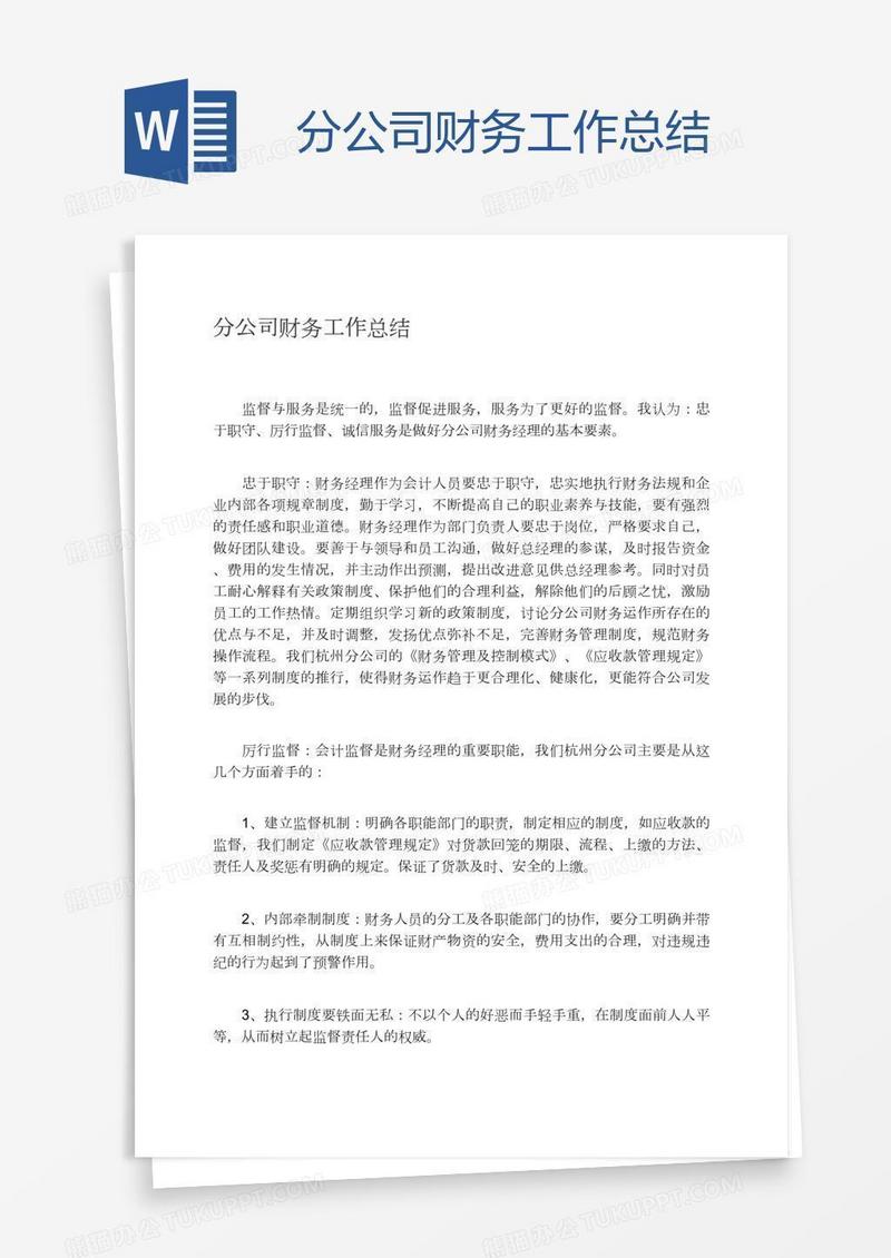 分公司财务工作总结