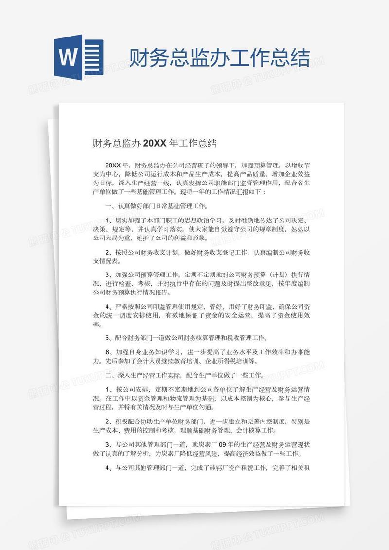 财务总监办工作总结