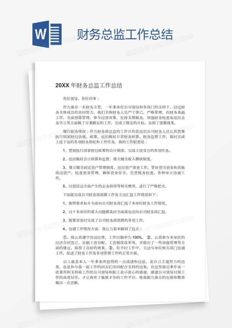 财务总监工作总结