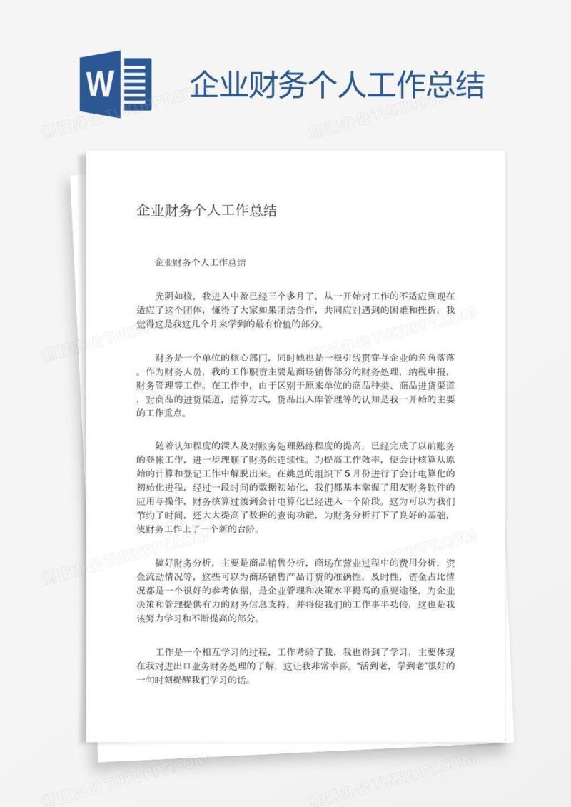 企业财务个人工作总结