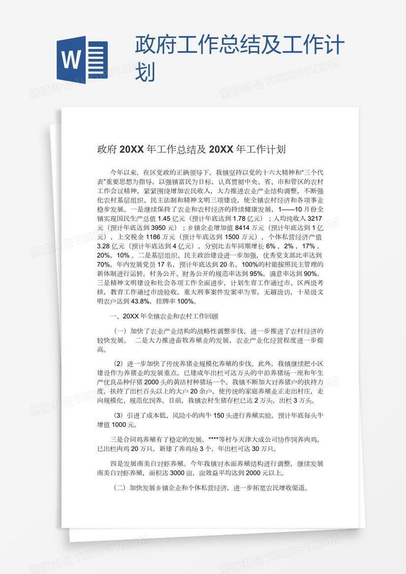 政府工作总结及工作计划