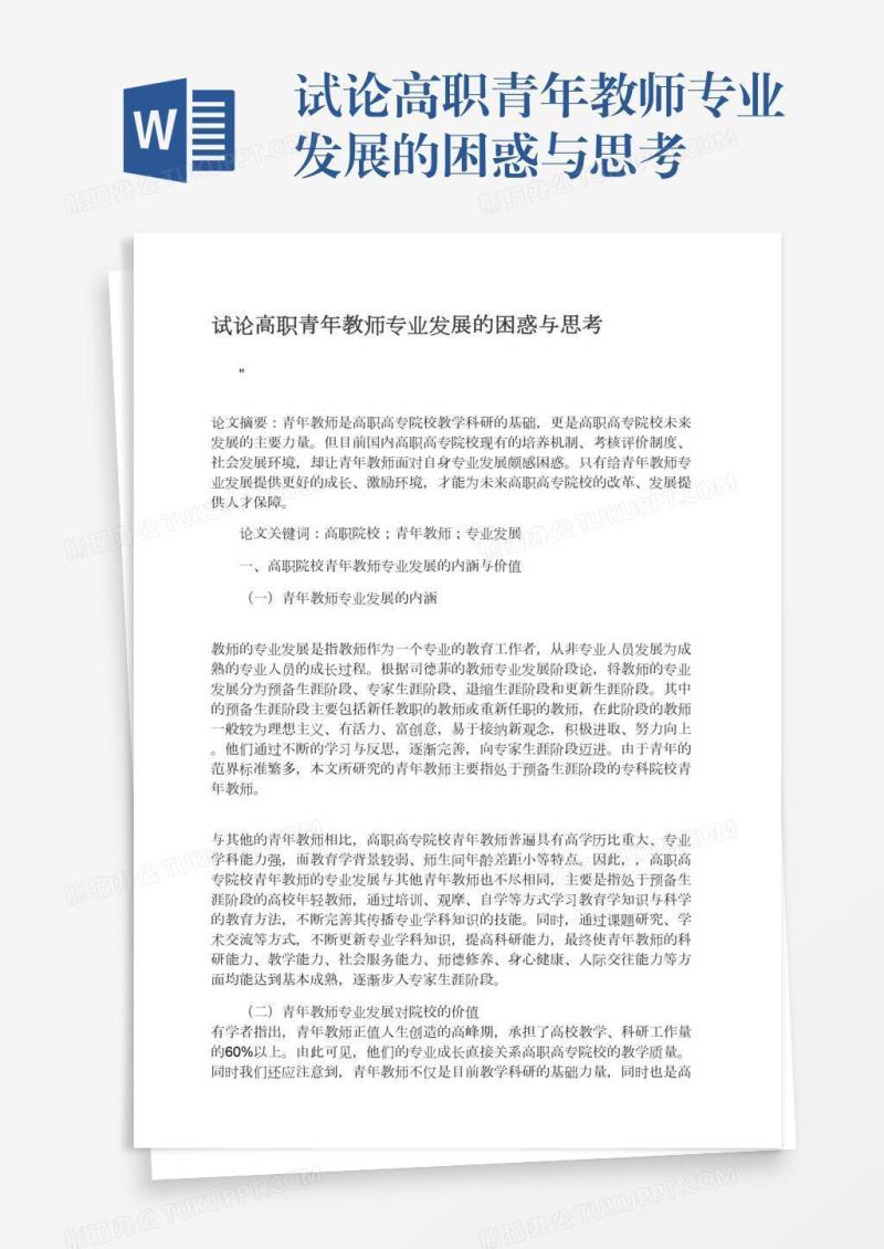 试论高职青年教师专业发展的困惑与思考