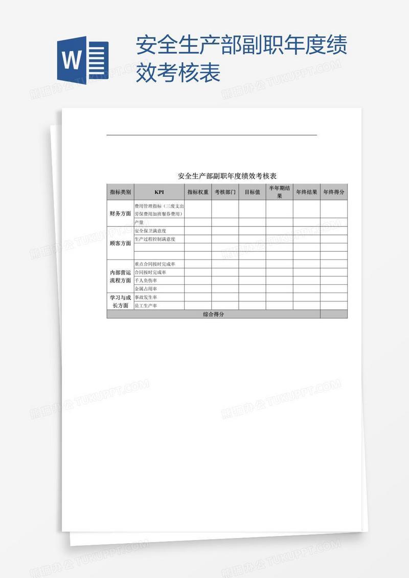 安全生产部副职年度绩效考核表