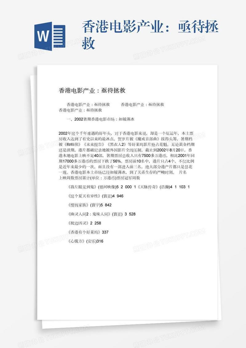 香港电影产业：亟待拯救