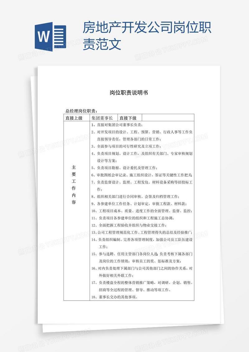 房地产开发公司岗位职责范文