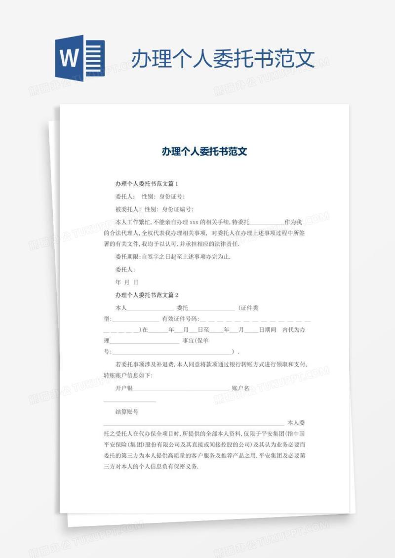 办理个人委托书范文