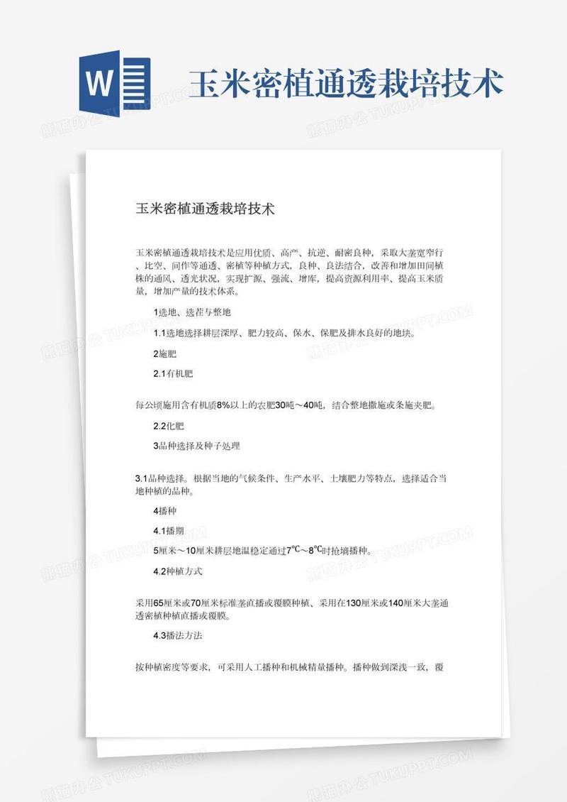玉米密植通透栽培技术