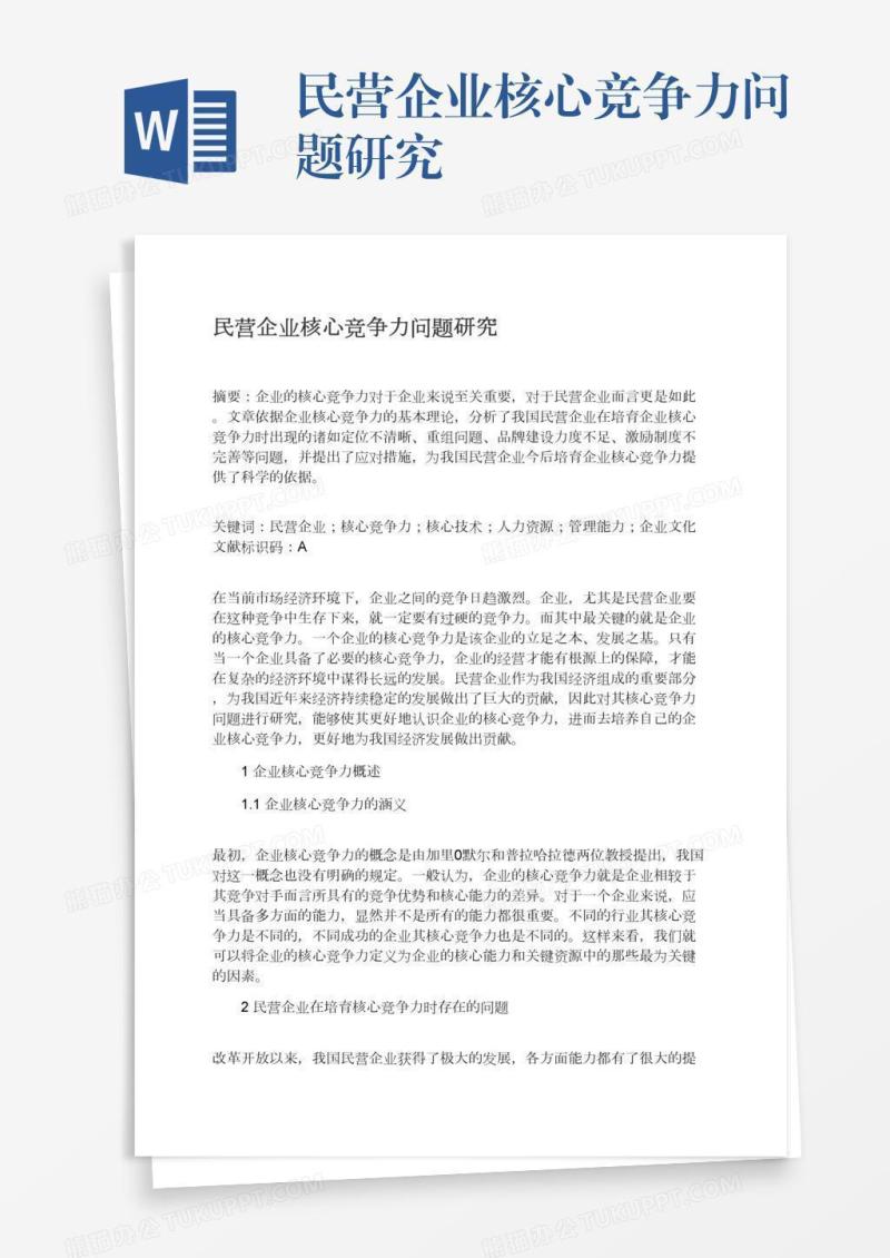 民营企业核心竞争力问题研究