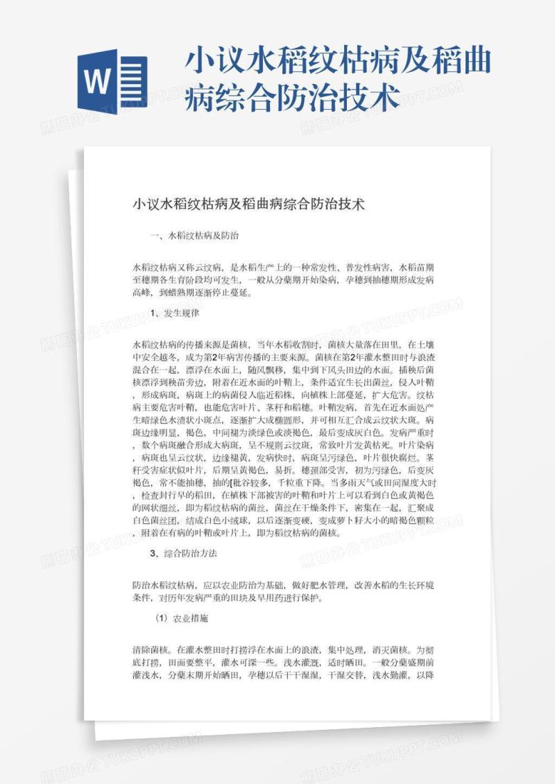 小议水稻纹枯病及稻曲病综合防治技术