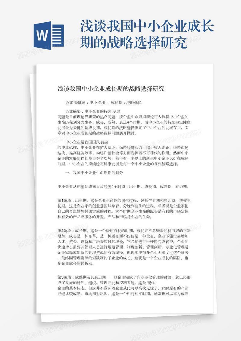 浅谈我国中小企业成长期的战略选择研究