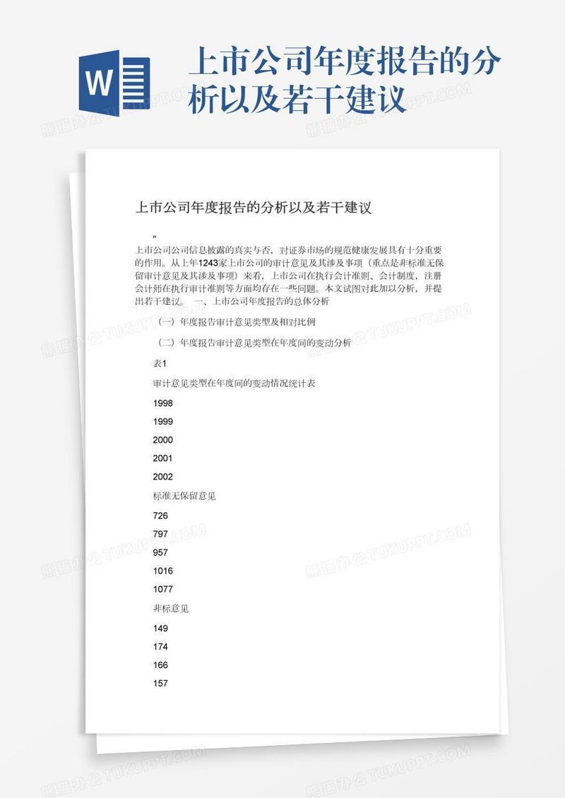 上市公司年度报告的分析以及若干建议