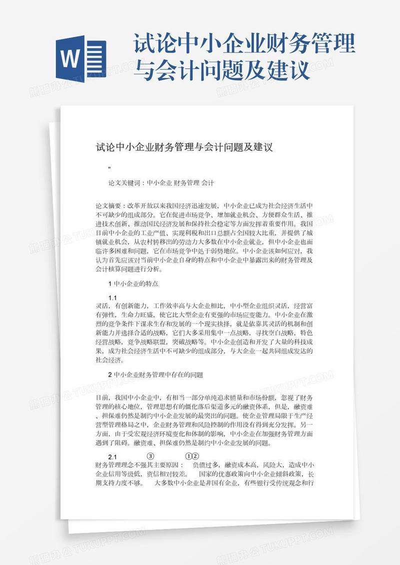 试论中小企业财务管理与会计问题及建议