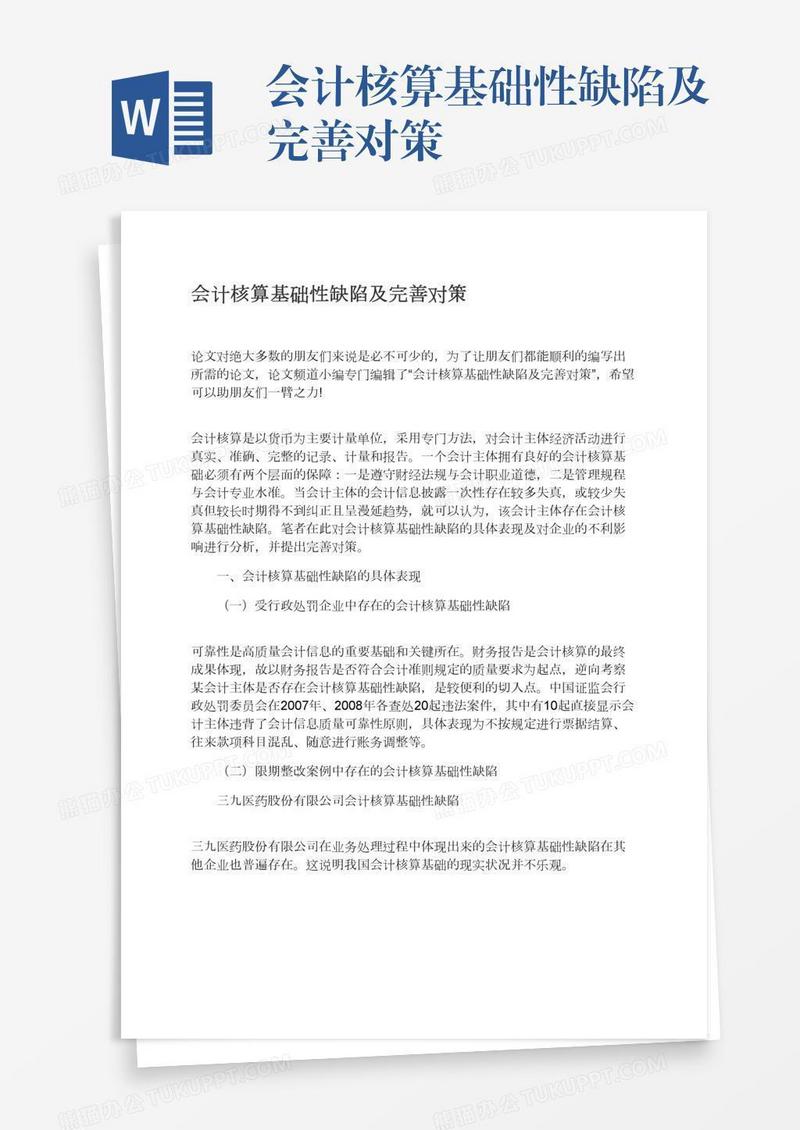 会计核算基础性缺陷及完善对策