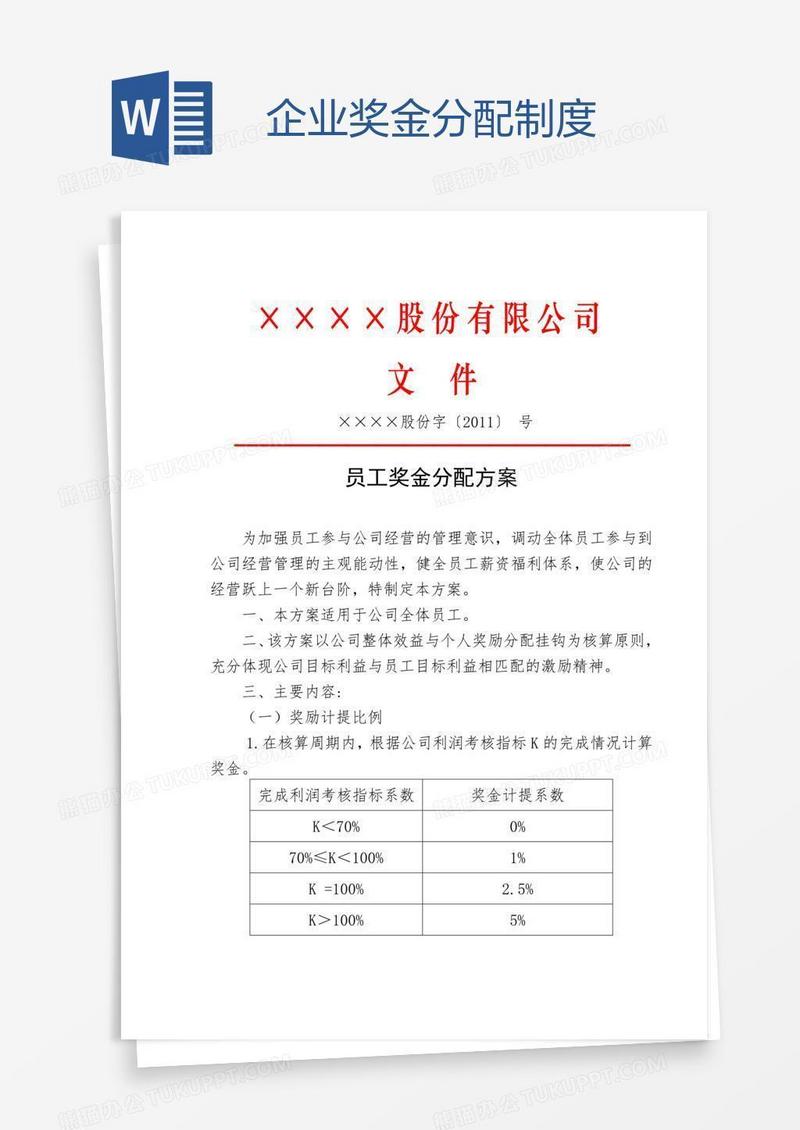 企业奖金分配制度