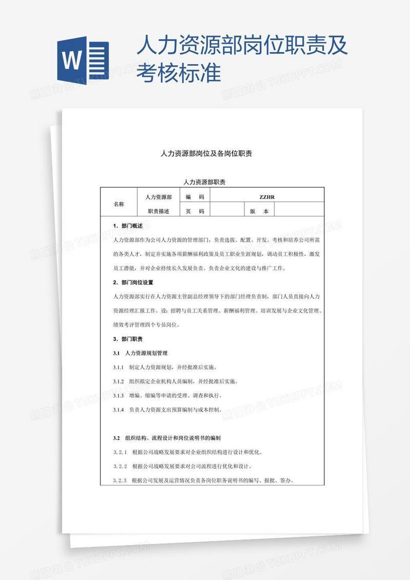 人力资源部岗位职责及考核标准