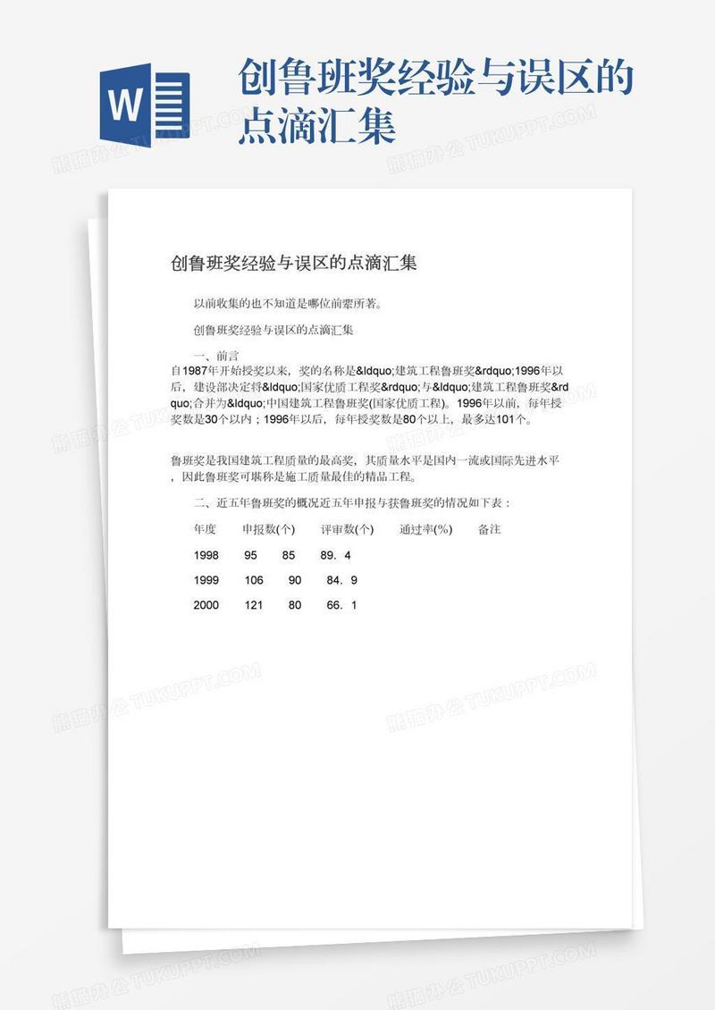 创鲁班奖经验与误区的点滴汇集