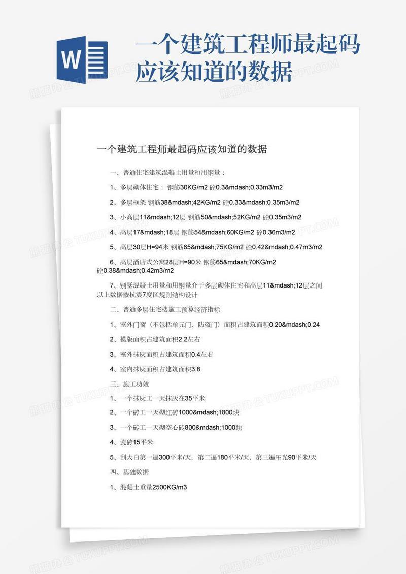 一个建筑工程师最起码应该知道的数据