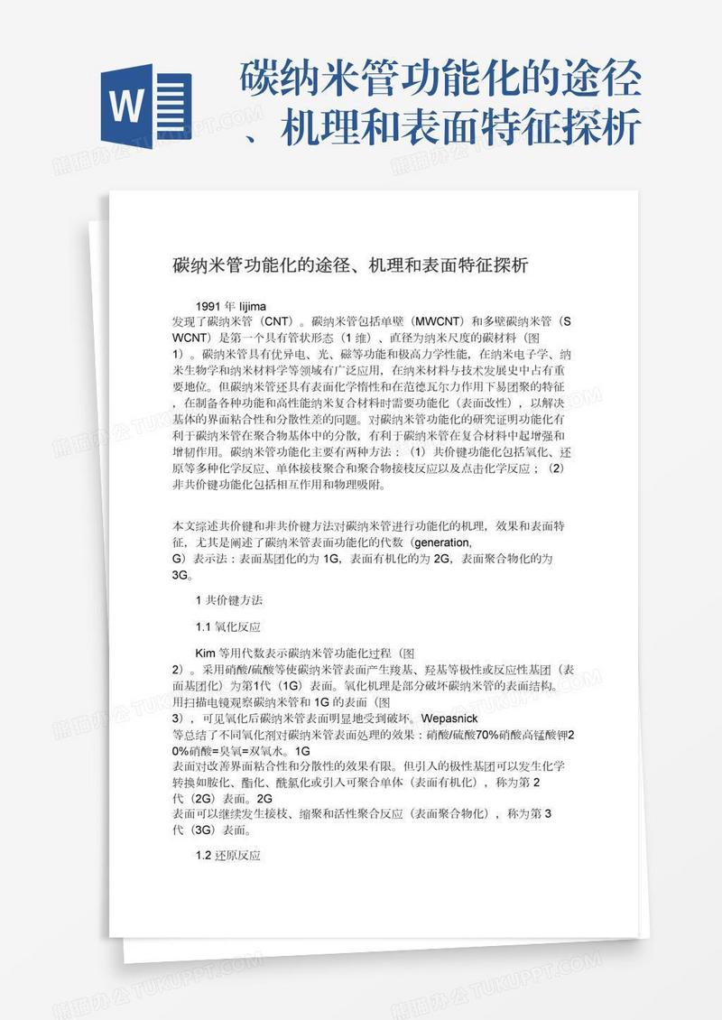碳纳米管功能化的途径、机理和表面特征探析
