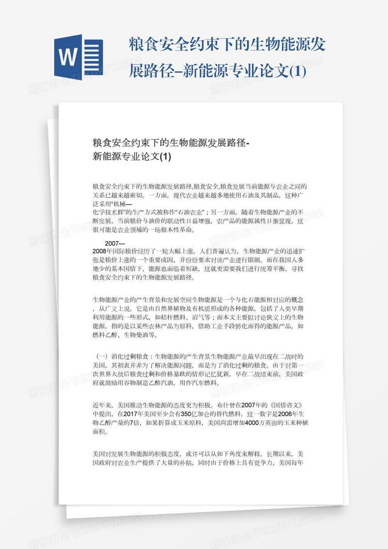 粮食安全约束下的生物能源发展路径-新能源专业论文(1)