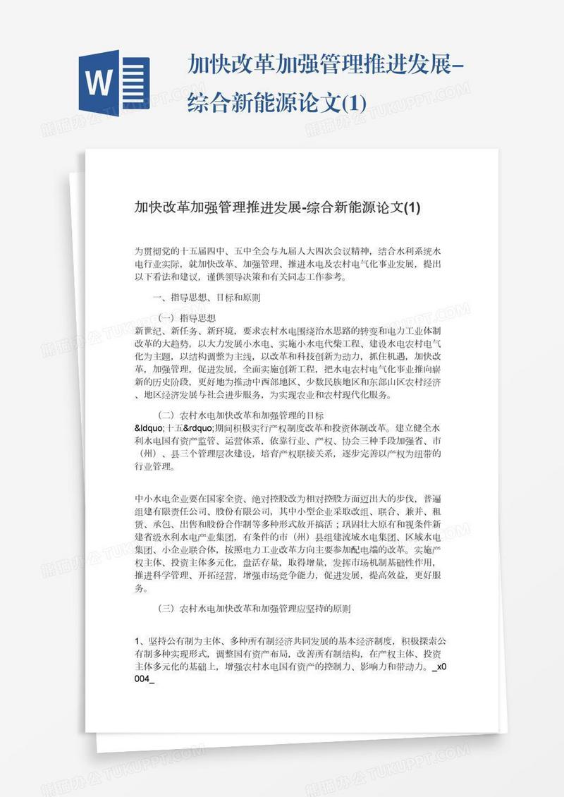 加快改革加强管理推进发展-综合新能源论文(1)
