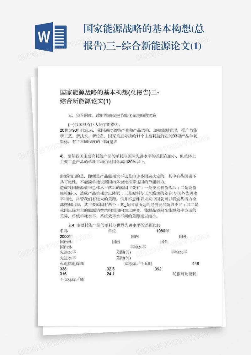 国家能源战略的基本构想(总报告)三-综合新能源论文(1)