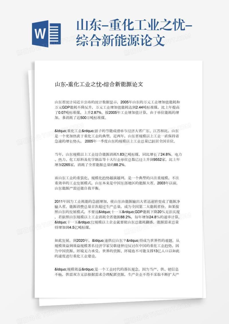 山东-重化工业之忧-综合新能源论文
