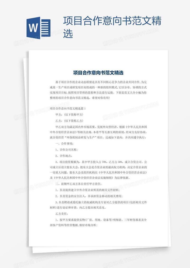项目合作意向书范文精选