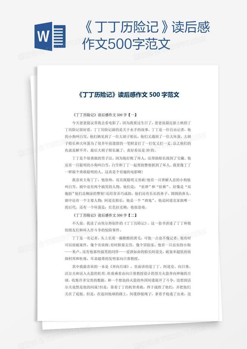 《丁丁历险记》读后感作文500字范文