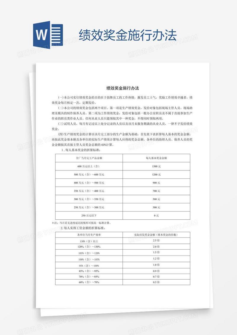 绩效奖金施行办法