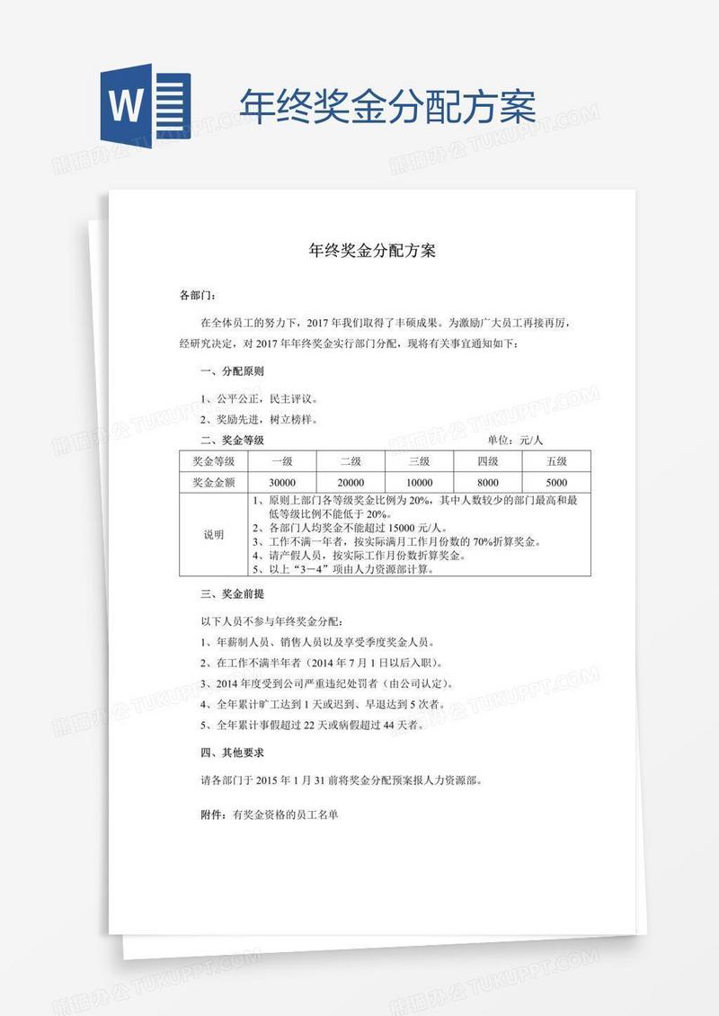 年终奖金分配方案