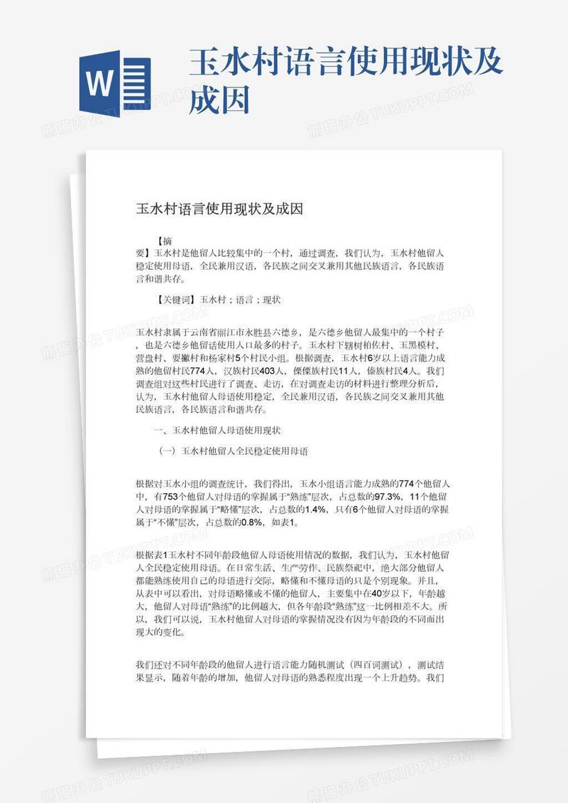 玉水村语言使用现状及成因