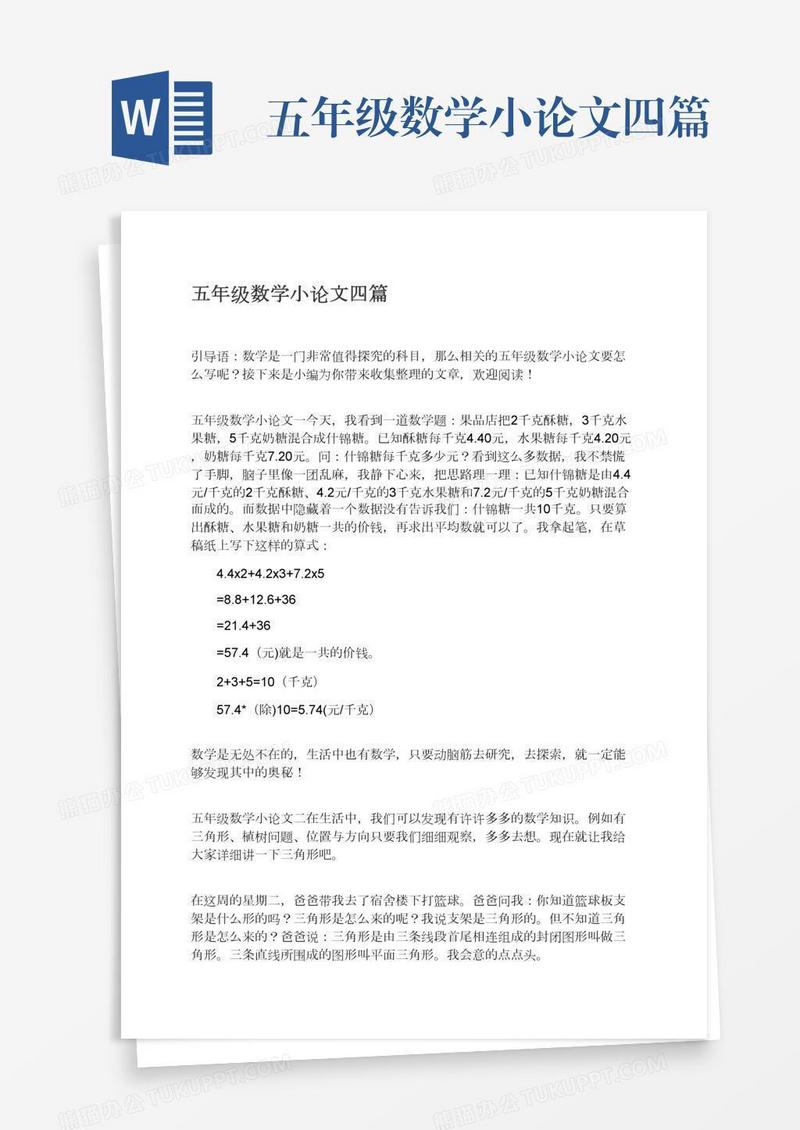五年级数学小论文四篇