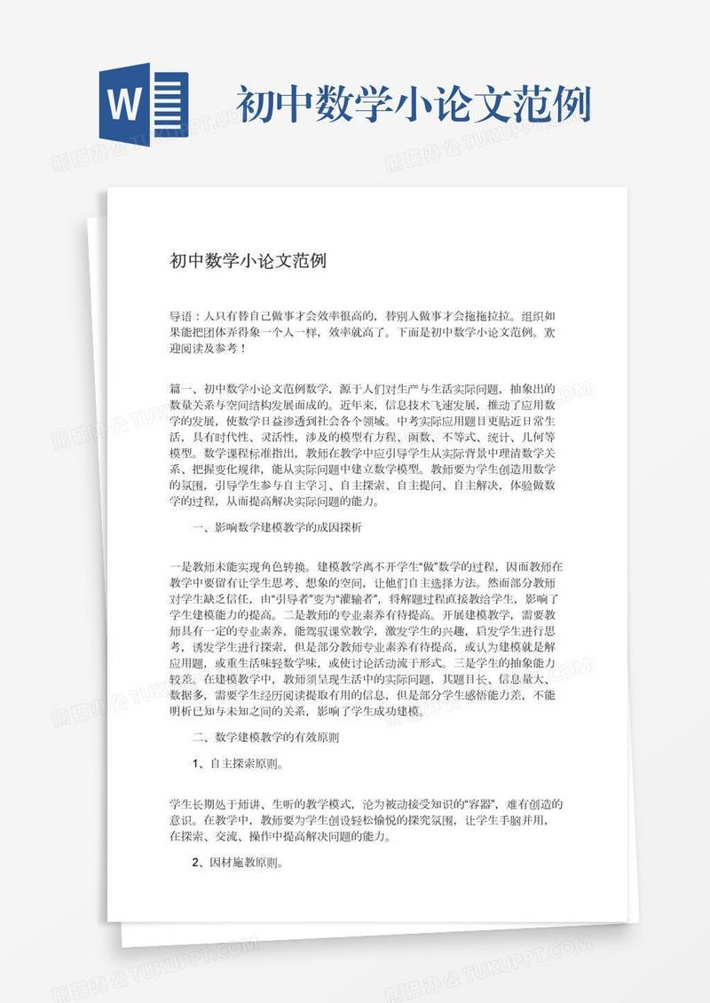 初中数学小论文范例