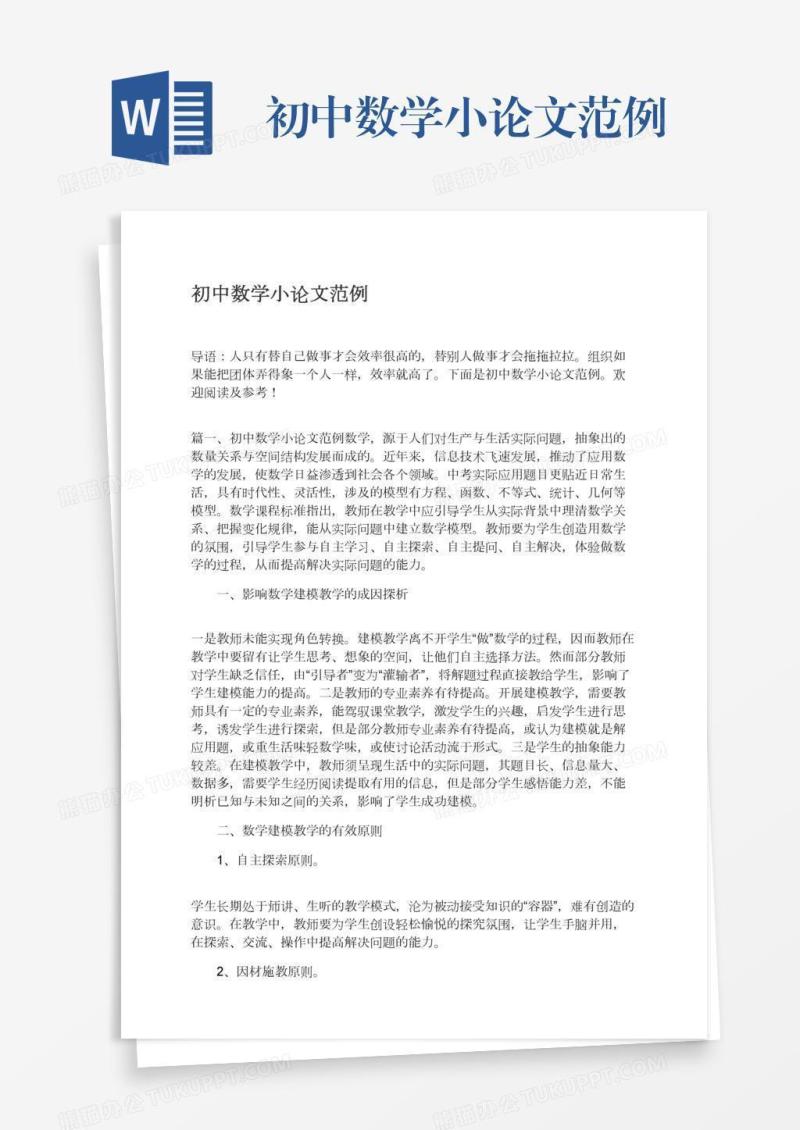 初中数学小论文范例