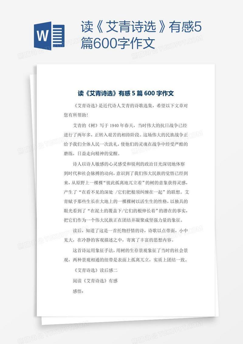 读《艾青诗选》有感5篇600字作文