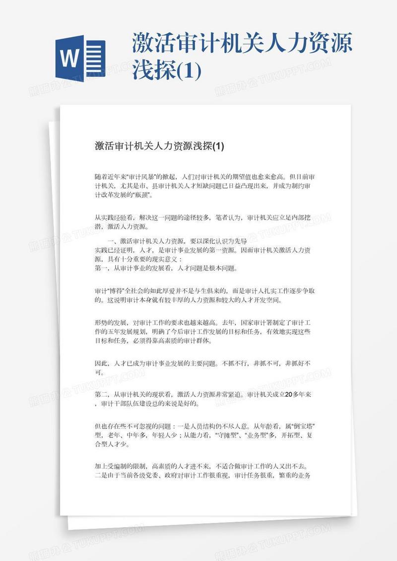 激活审计机关人力资源浅探(1)