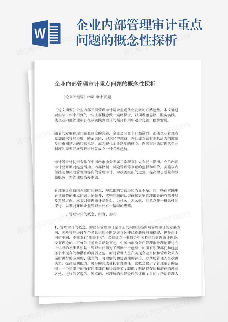 企业内部管理审计重点问题的概念性探析