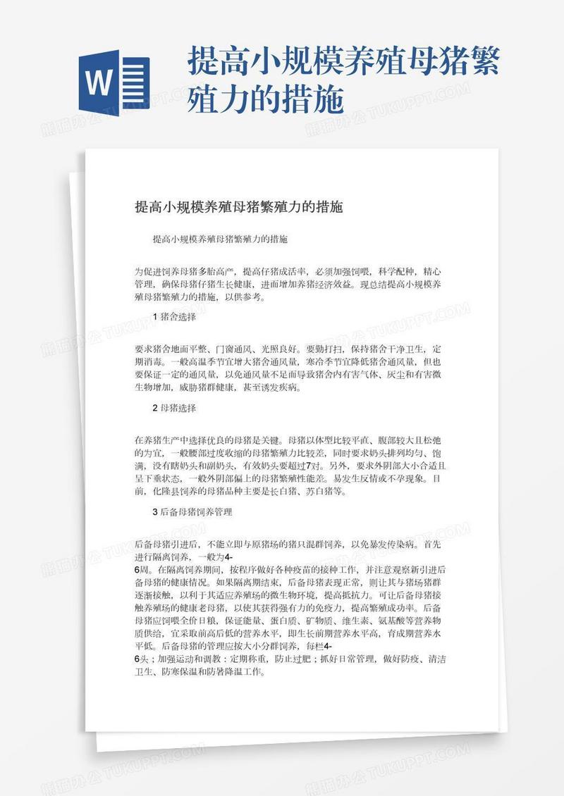 提高小规模养殖母猪繁殖力的措施