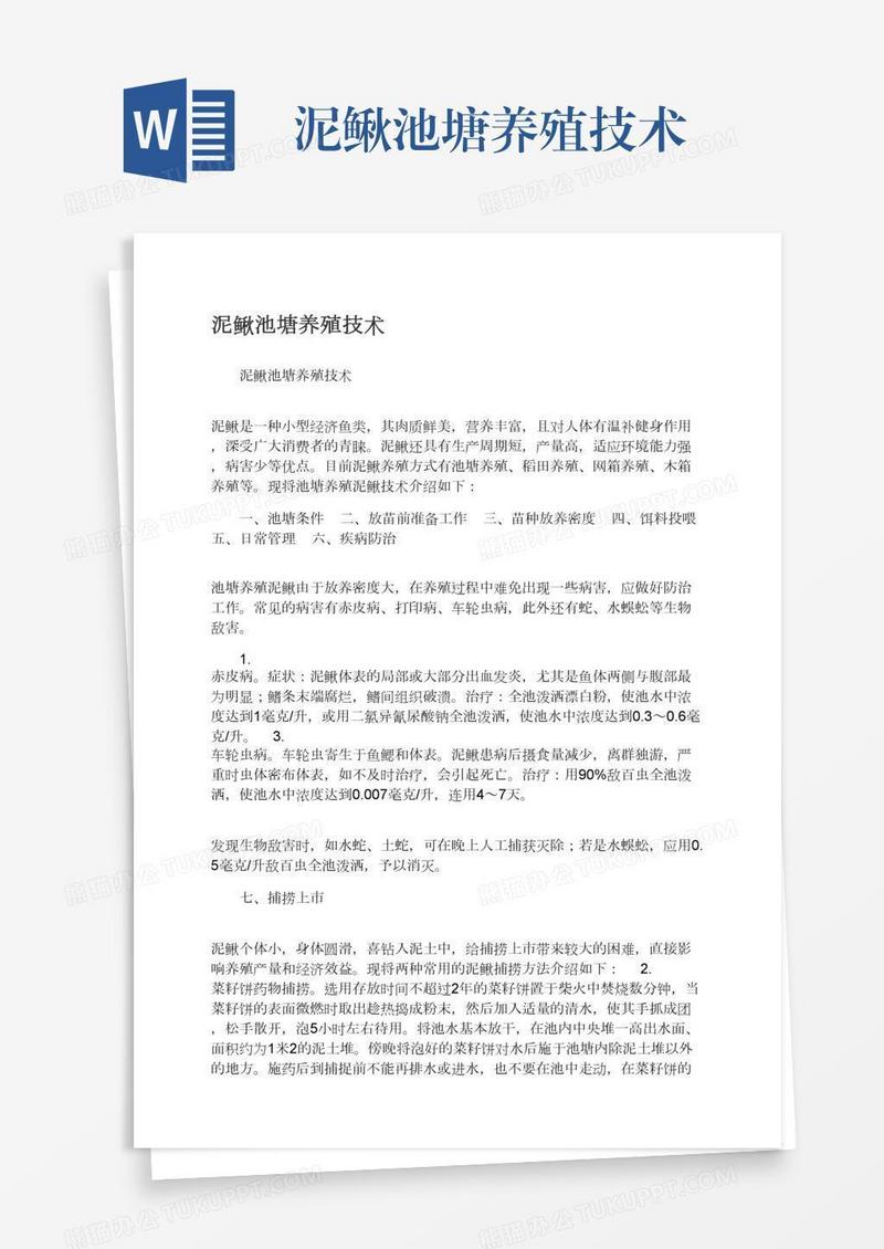 泥鳅池塘养殖技术
