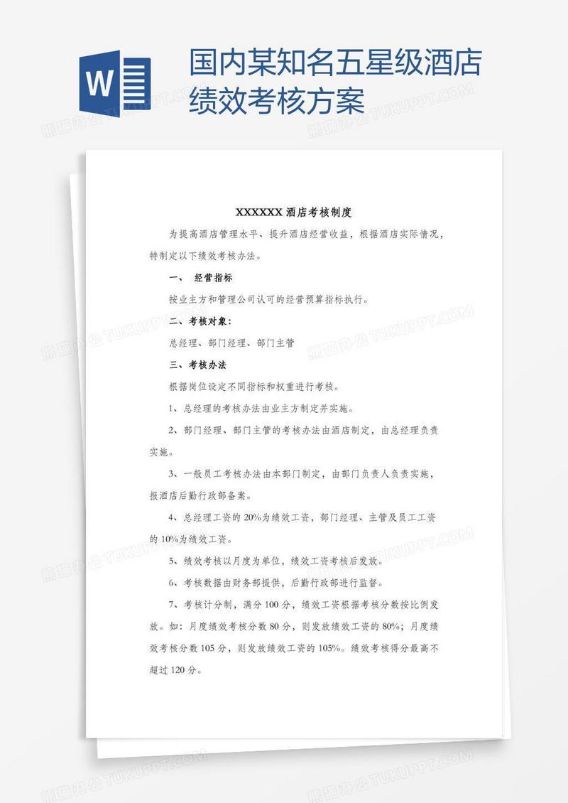 国内某知名五星级酒店绩效考核方案