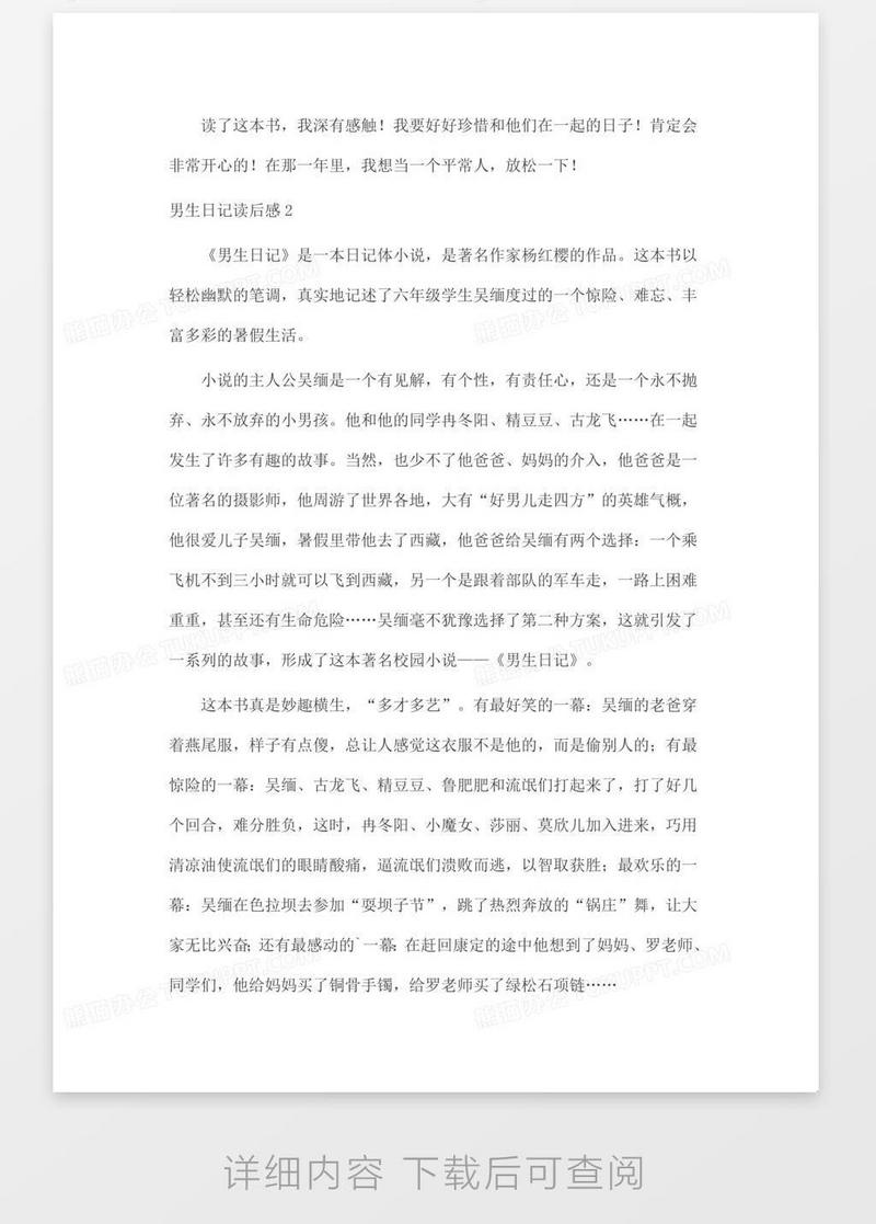 男生日记读后感