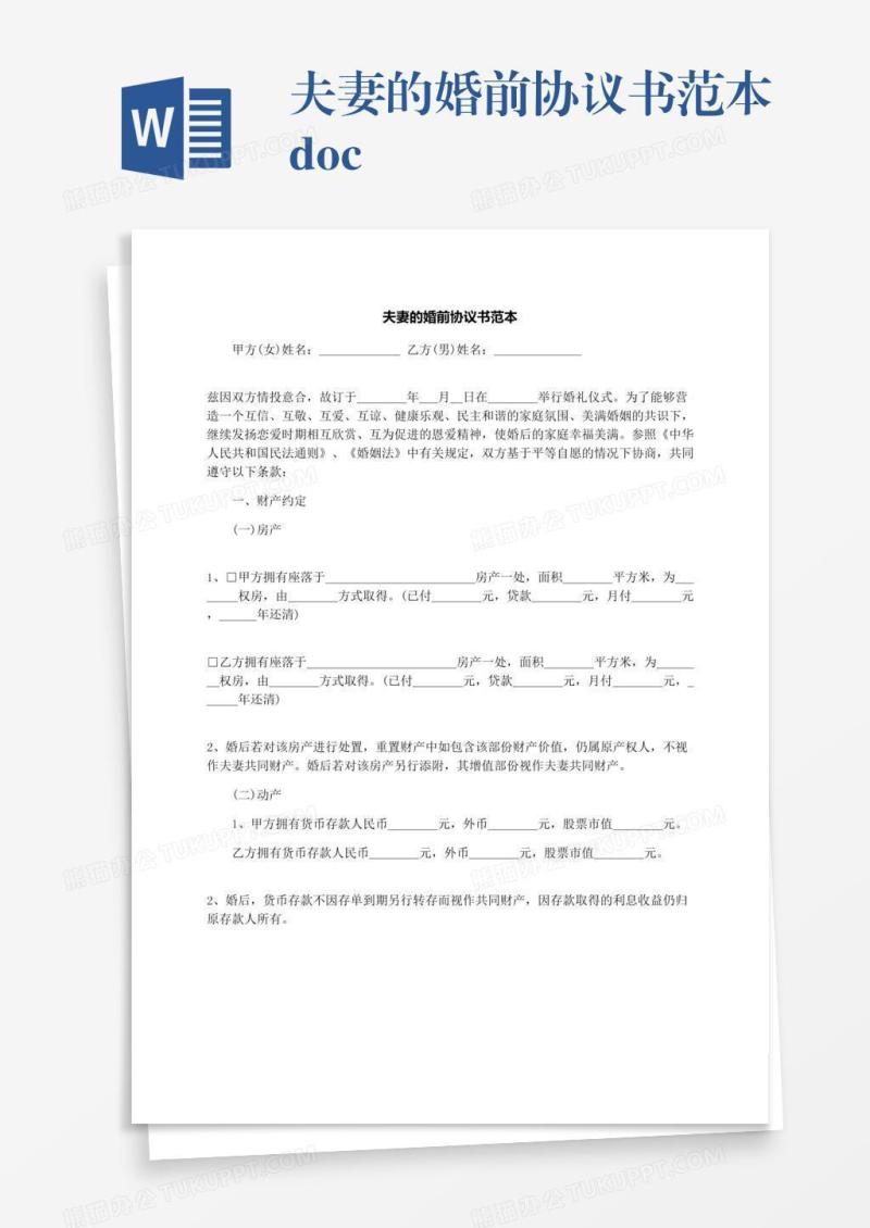 夫妻的婚前协议书范本.docx