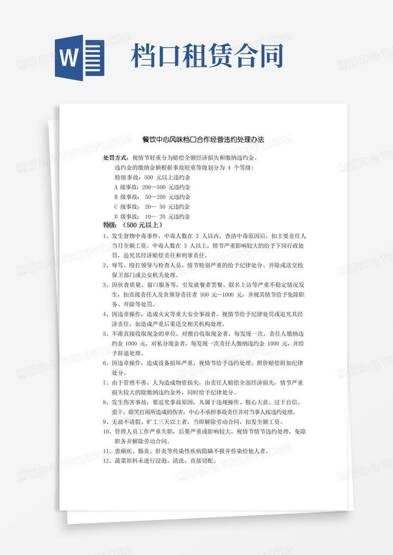 餐饮中心风味档口合作经营违约处理办法