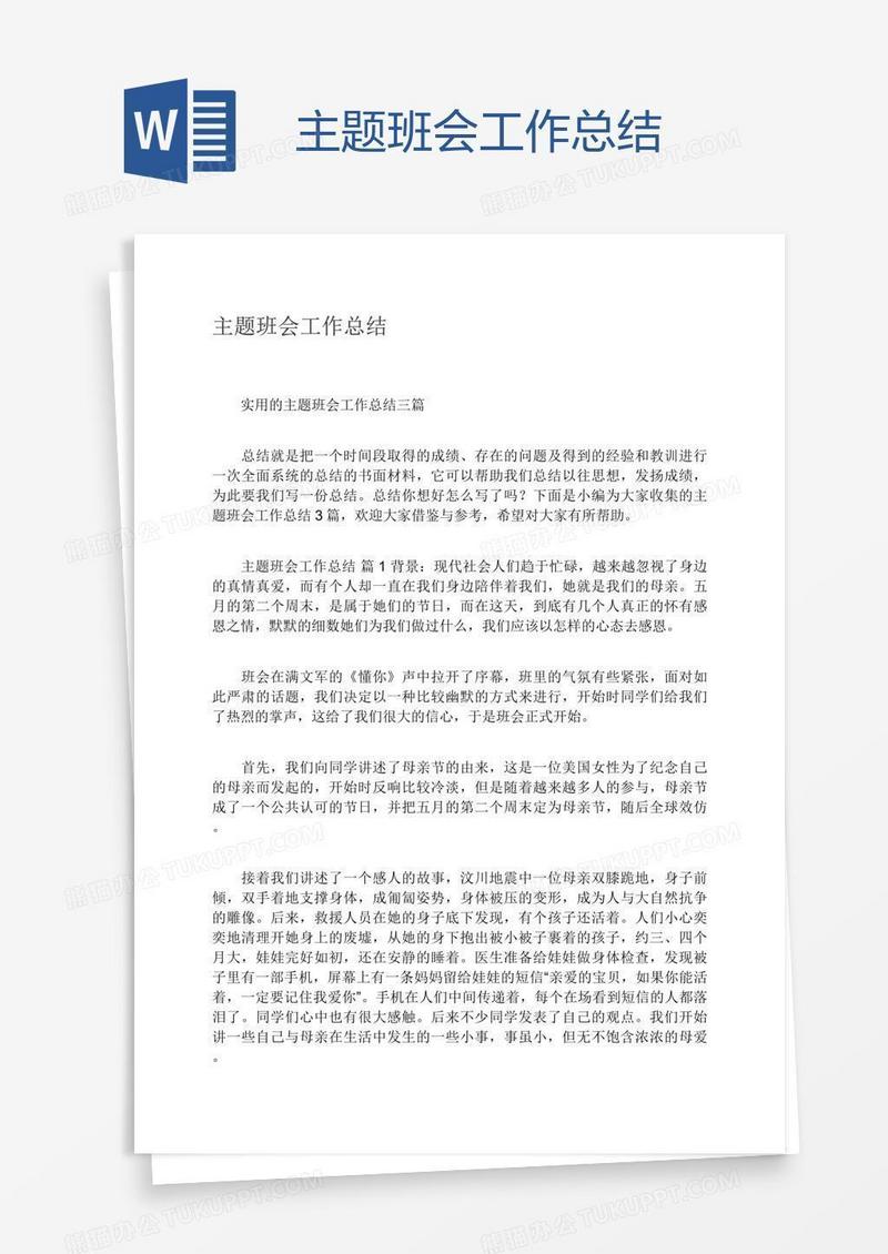 主题班会工作总结