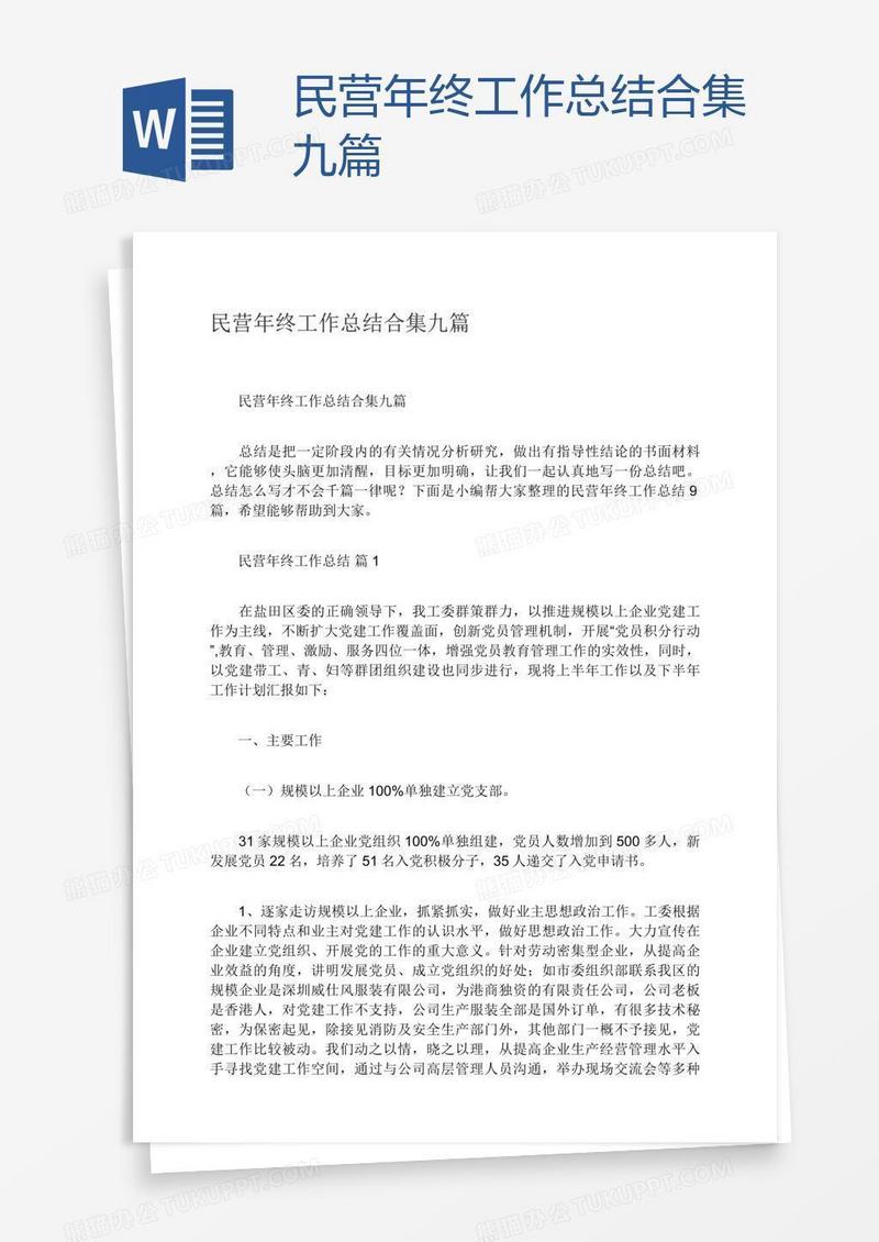 民营年终工作总结合集九篇