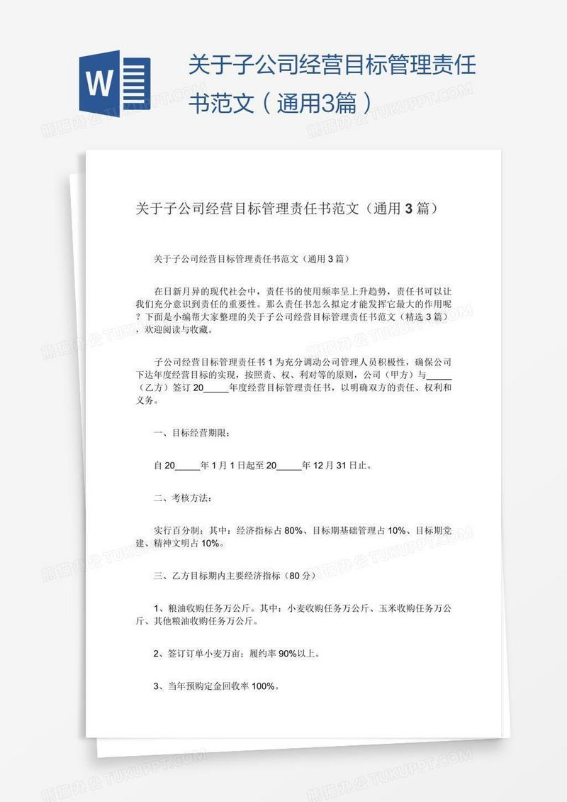 关于子公司经营目标管理责任书范文（通用3篇）
