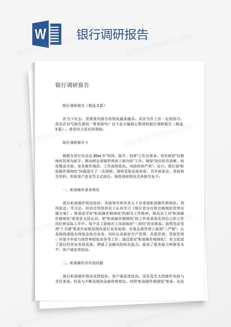 银行调研报告